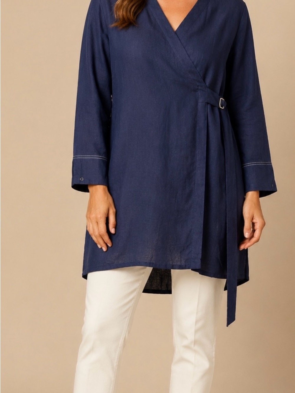 Women's Khaadi Navy Wrap Tunic Size 12 NWT Asymmetrical Buckle